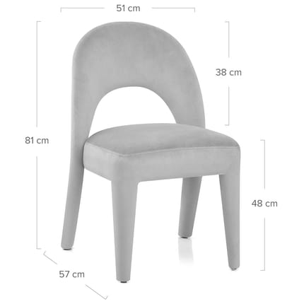 Amore Chair Grey Velvet Dimensions