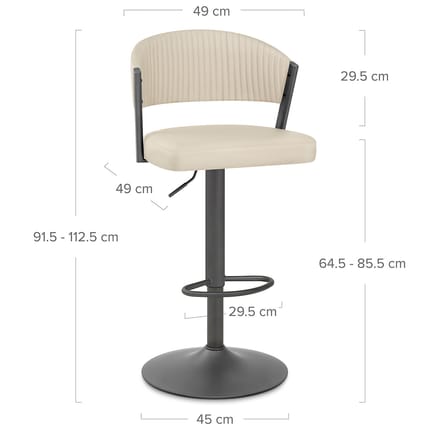 Lusso Graphite Bar Stool Cream Dimensions
