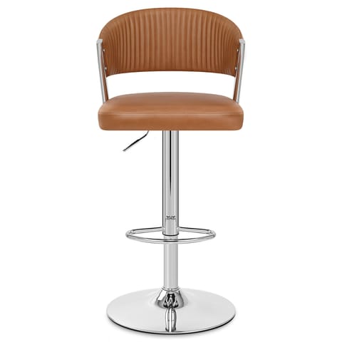 Lusso Chrome Stool Brown Real Leather