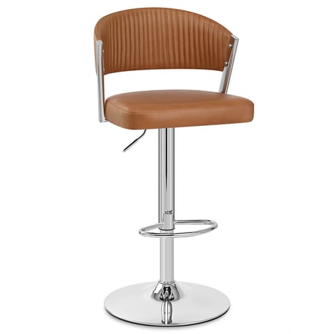 Lusso Chrome Stool Brown Real Leather