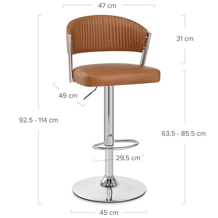 Lusso Chrome Bar Stool Brown Leather Dimensions