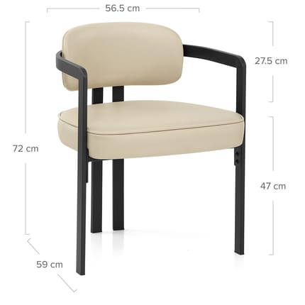 Kara Real Leather Dining Chair Cream Dimensions