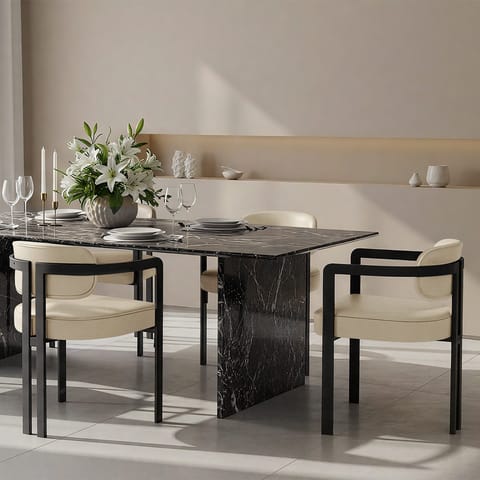 Kara Real Leather Dining Chair Cream