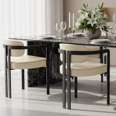 Kara Real Leather Dining Chair Cream