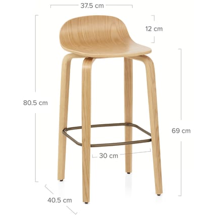 Curve Bar Stool Polished Oak Dimensions