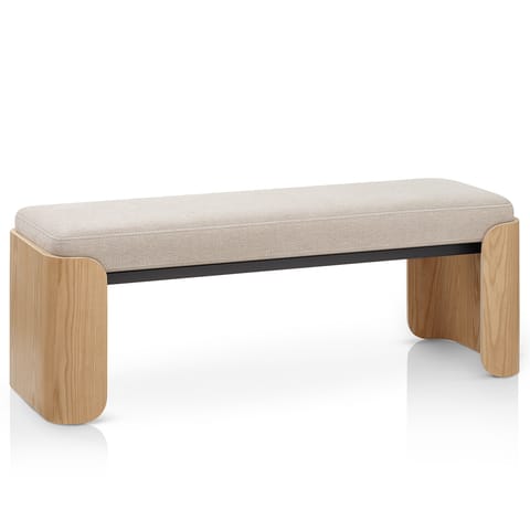 Clifton Oak Bench Beige Fabric