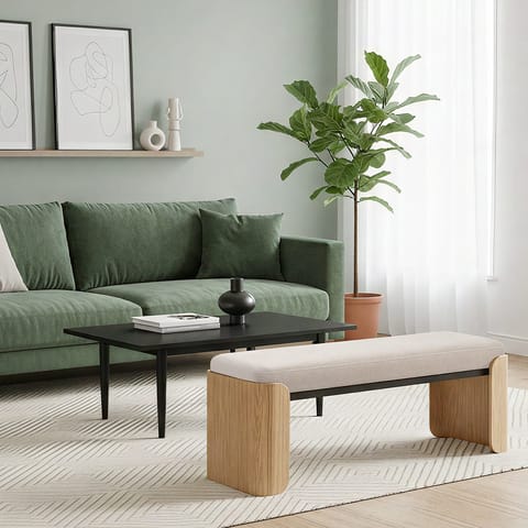 Clifton Oak Bench Beige Fabric