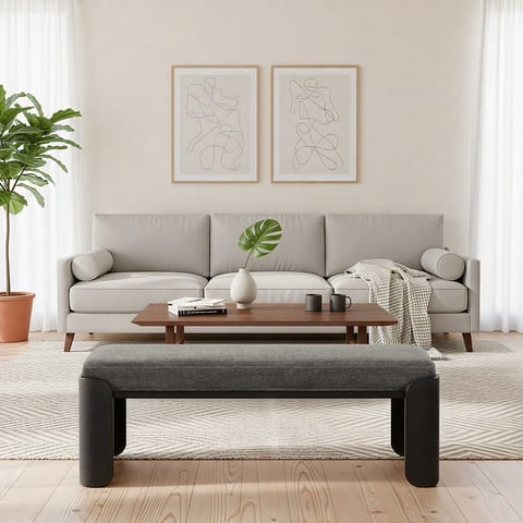 Clifton Wooden Bench Charcoal Fabric