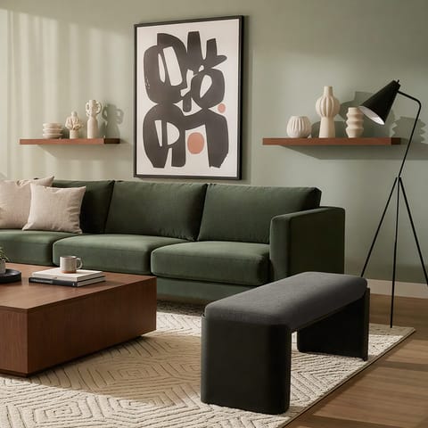 Clifton Wooden Bench Charcoal Fabric