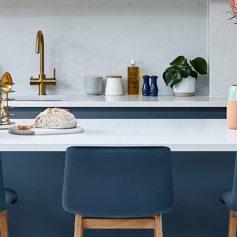 High Drift Oak & Blue Velvet Stool