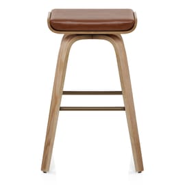 Remy Oak Stool Brown Real Leather