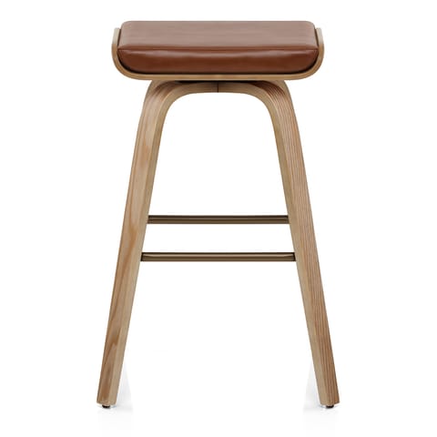 Remy Oak Stool Brown Real Leather