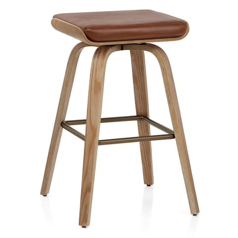 Remy Oak Stool Brown Real Leather
