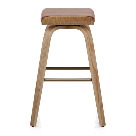 Remy Oak Stool Brown Real Leather