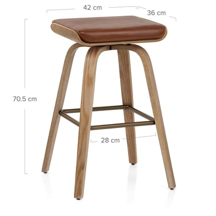 Remy Oak Stool Brown Real Leather Dimensions