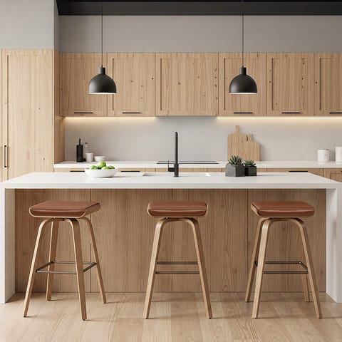 Remy Oak Stool Brown Real Leather