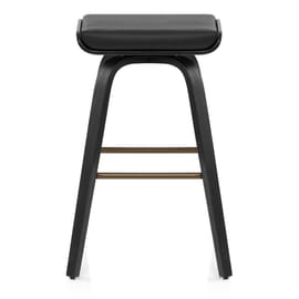 Remy Wooden Stool Black Real Leather