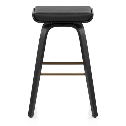 Remy Wooden Stool Black Real Leather