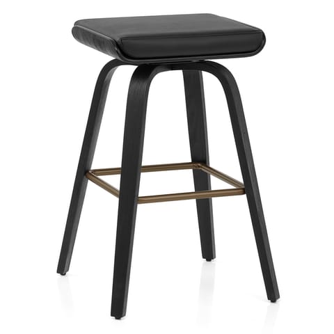 Remy Wooden Stool Black Real Leather