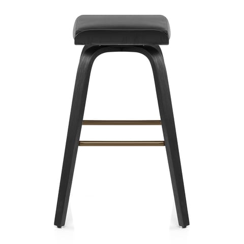 Remy Wooden Stool Black Real Leather