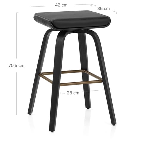 Remy Wooden Stool Black Real Leather
