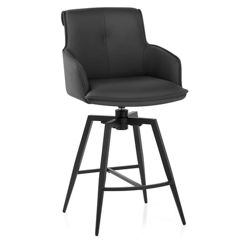 Camden Bar Stool Black Real Leather