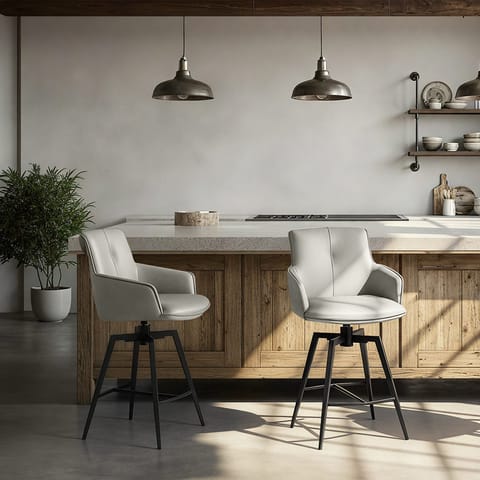 Camden Bar Stool Grey Real Leather