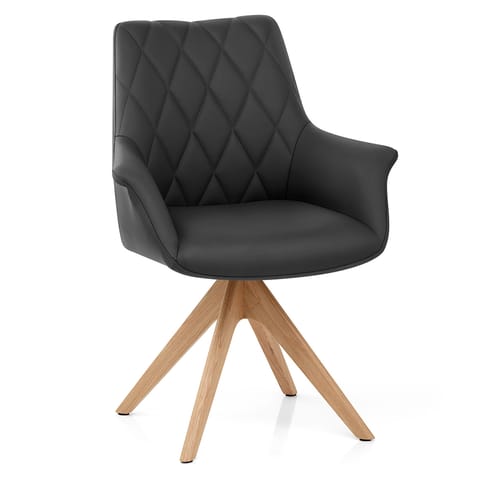 Portobello Oak Chair Black Real Leather