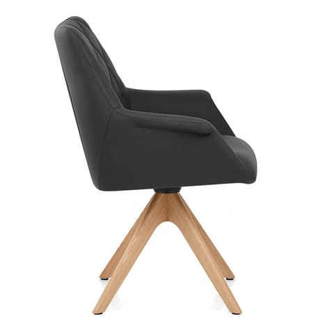Portobello Oak Chair Black Real Leather