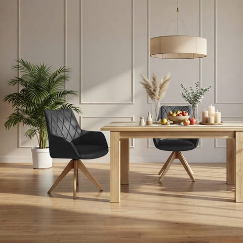 Portobello Oak Chair Black Real Leather