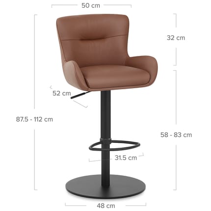 Faraday Bar Stool Brown Real Leather Dimensions