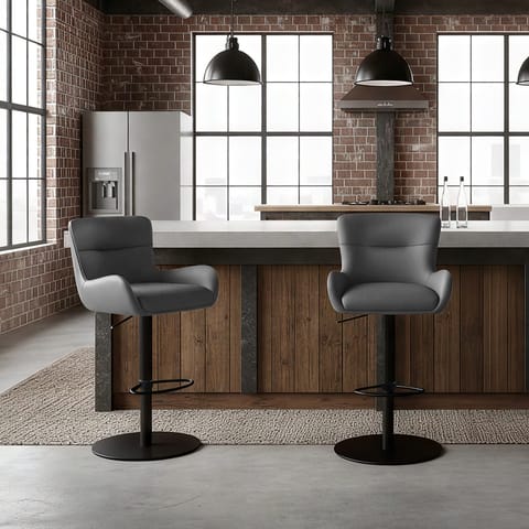 Faraday Bar Stool Dark Grey Real Leather
