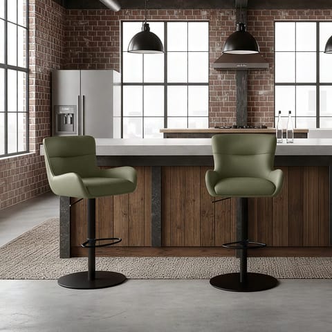 Faraday Bar Stool Green Real Leather