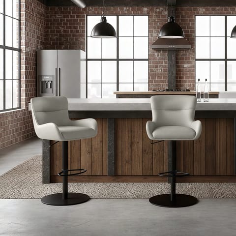 Faraday Bar Stool Grey Real Leather