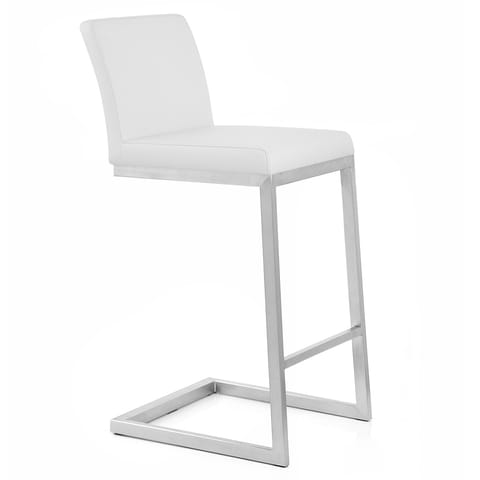 Ace Brushed Steel Stool White