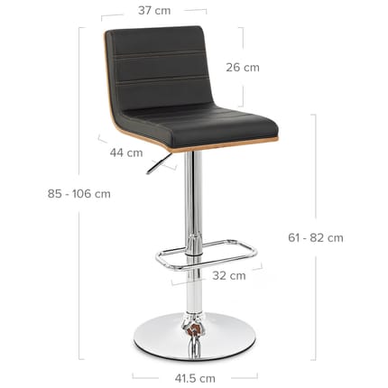 Riviera Walnut Bar Stool Black Dimensions