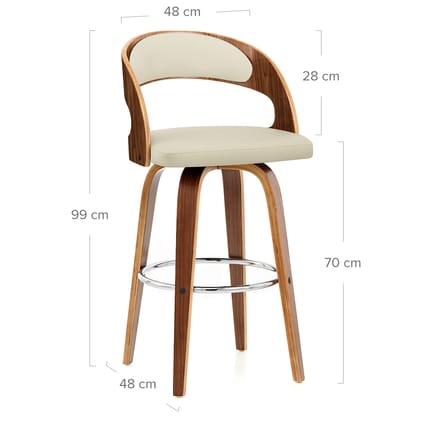 Alicia Walnut Bar Stool Cream Dimensions