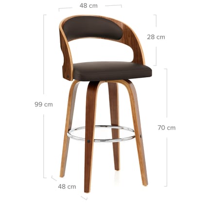 Alicia Walnut Bar Stool Brown Dimensions