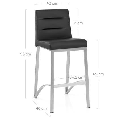 Stella Brushed Steel Stool Black Dimensions