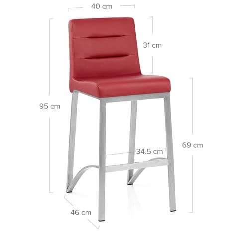 Stella Brushed Steel Stool Red