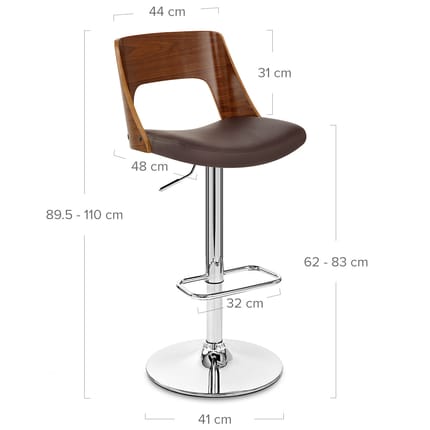 Carmen Leather Bar Stool Walnut & Brown Dimensions