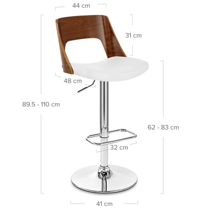 Carmen Leather Bar Stool Walnut & White Dimensions