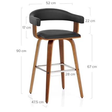 Ontario Walnut Bar Stool Black Dimensions