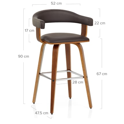 Ontario Walnut Bar Stool Brown Dimensions