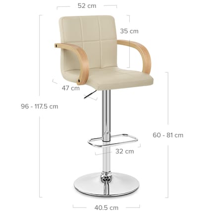 Burton Oak Bar Stool Cream Dimensions