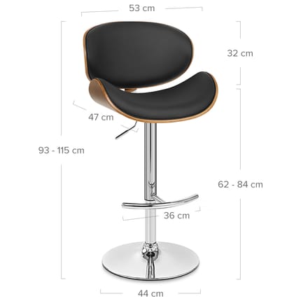 Theo Walnut Bar Stool Black Dimensions