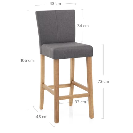 Cornell Oak Bar Stool Grey Fabric Dimensions