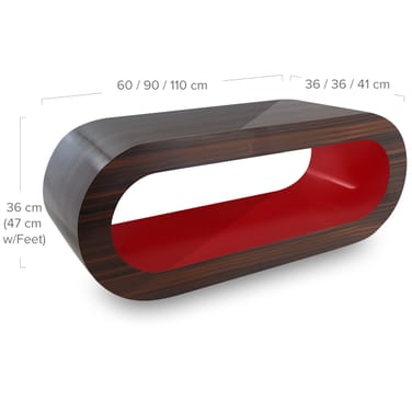 Walnut Orbit Coffee Table Red Inner Dimensions