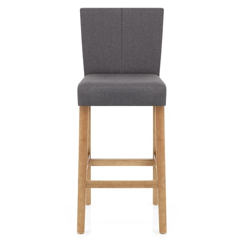Cornell Oak Bar Stool Grey Fabric