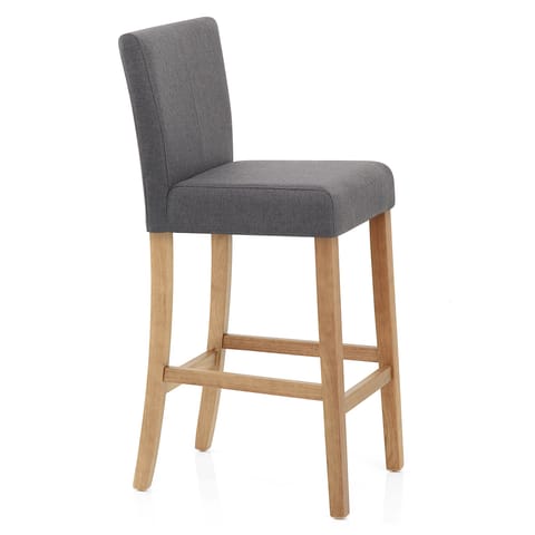 Cornell Oak Bar Stool Grey Fabric
